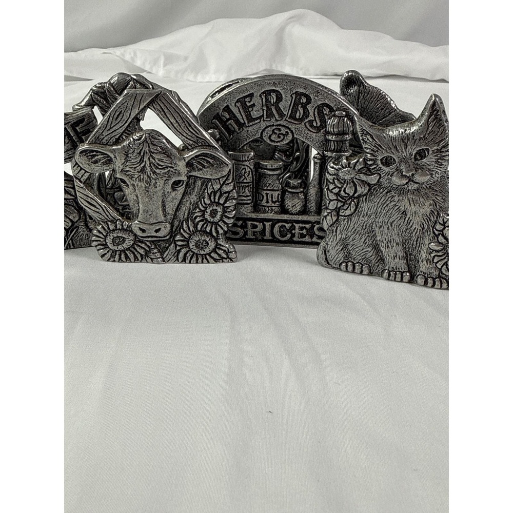 Vintage Carson 1994 Pewter Taper Candle Holder Set of 7 Cat Bear Cow Sun Nature